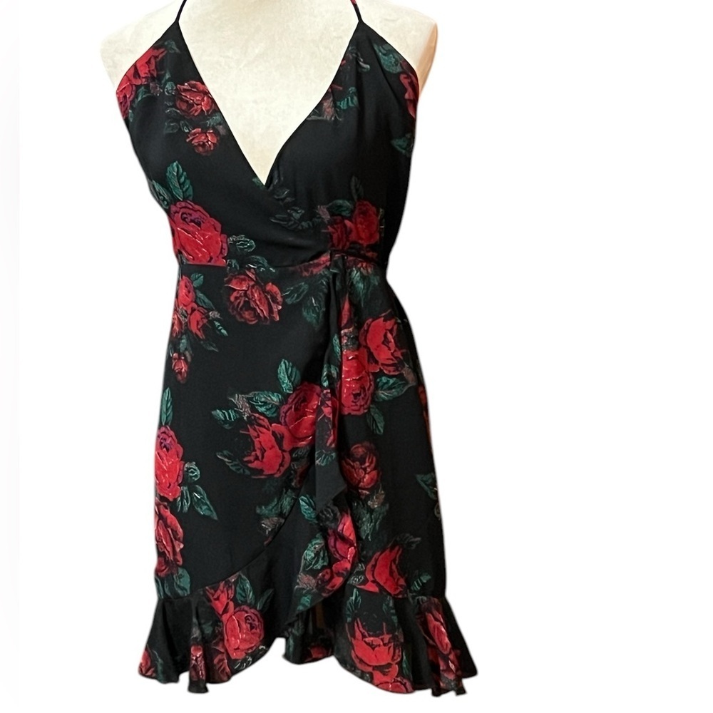 Lovers + Friends Womens Multicolor Rose Print Sleeveless Wrap Dress Size Small
